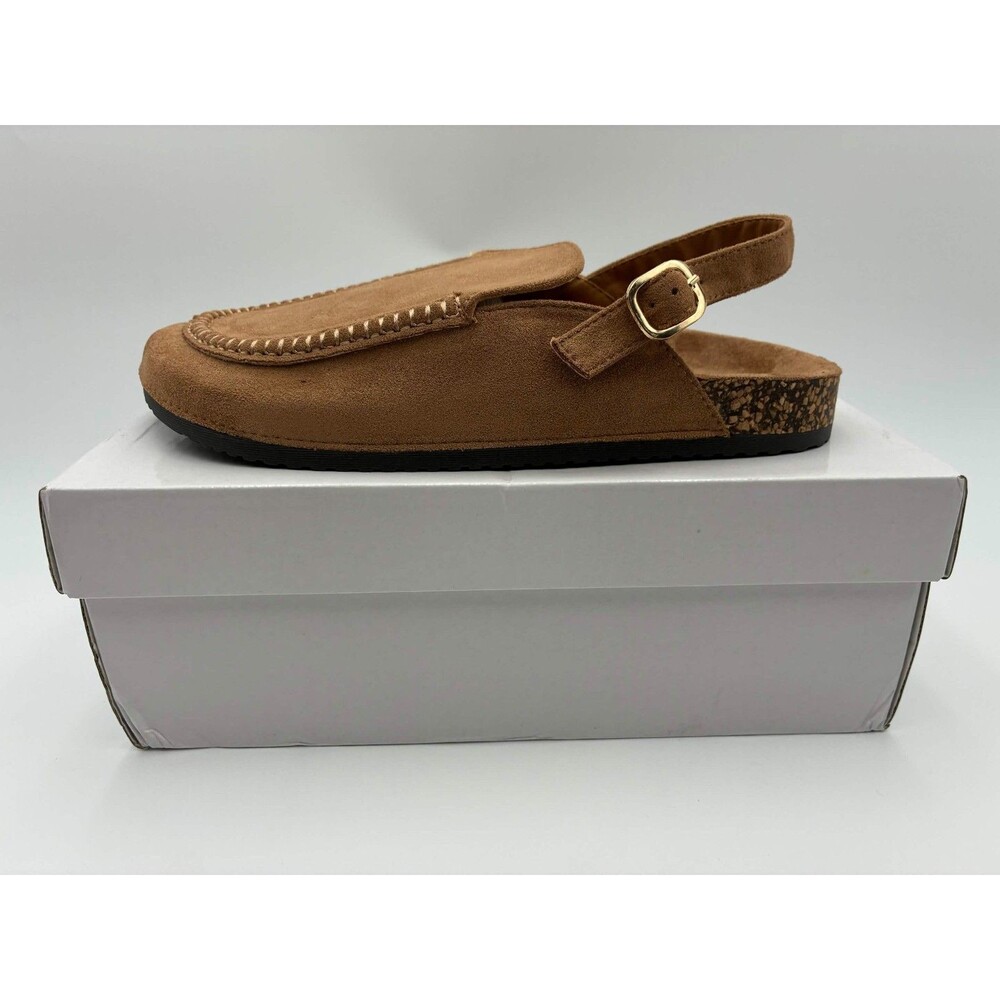 Brown Suede Slingback Clogs Cork Sole Buckle Sandals EU 40